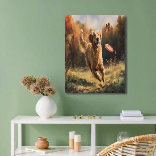 Decoración de pared de salón con póster de Golden Retriever otoñal grande 2