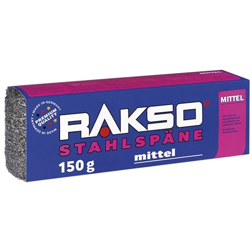RAKSO Stahlspäne mittel - 150g, 1 Banderole, Entfernung von Beizschlamm, Reinigung von Metall, Stein, ideales Dämm -, Filtermaterial