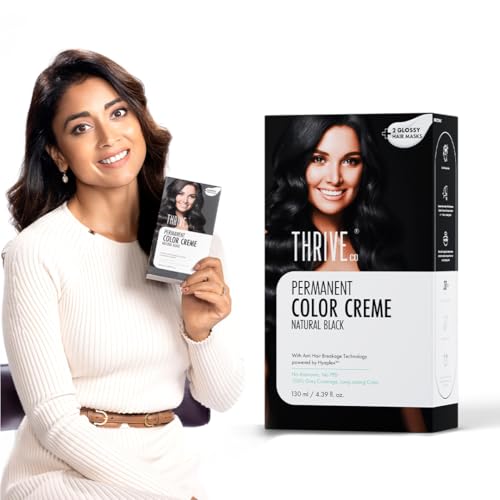 ThriveCo Crème Permanent Hair Color – Natural Black | 100% Grey Coverage | Hyaplex™ Bond-Building Technology | Ammonia-Free, Long-Lasting & Nourishing | For Men & Women | ( 60 ml + 60 ml + 10 ml ) 130 ml