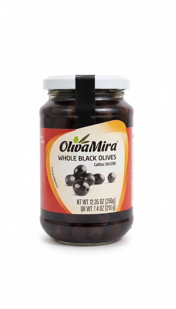OlivaMira - Portuguese Whole Black Olives - Caliber 261/290 - 350g - 12.35 oz - Product of Portugal - Pack of 2