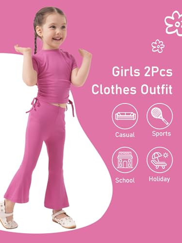 Miipat Toddler Girl Summer Clothes Short Sleeve shirring T-Shirt Flare Pants 2Pcs Baby Bell Bottom Outfits2