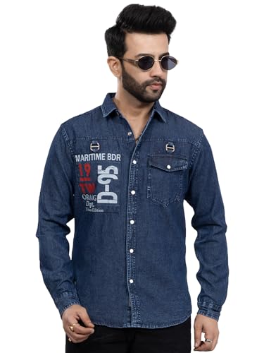Image of Men's Printed Denim Casual Shirt | Full Sleeve | Regular Fit | Casual Wear for Men