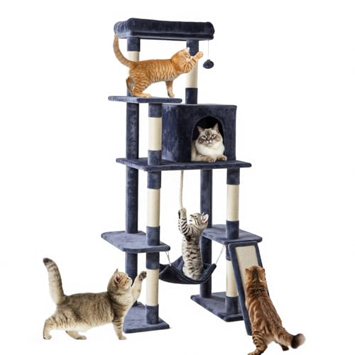 Torre para Gatos Multi-Niveles 63" con Rascadores y Plataformas