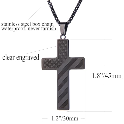 American Flag Cross Necklace for Men with Bible Verse Joshua 1:9 Black Silver Tone Stainless Steel Christian Pendant Necklace Box Chain4