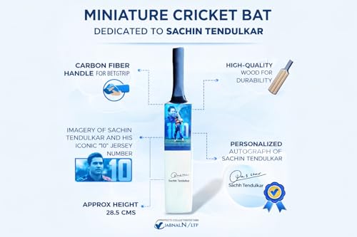 Image of AEM Wood Sachin Tendulkar Miniature Show Piece Cricket Bat with Photo & Signature 12 Inch| Pack of 1|
