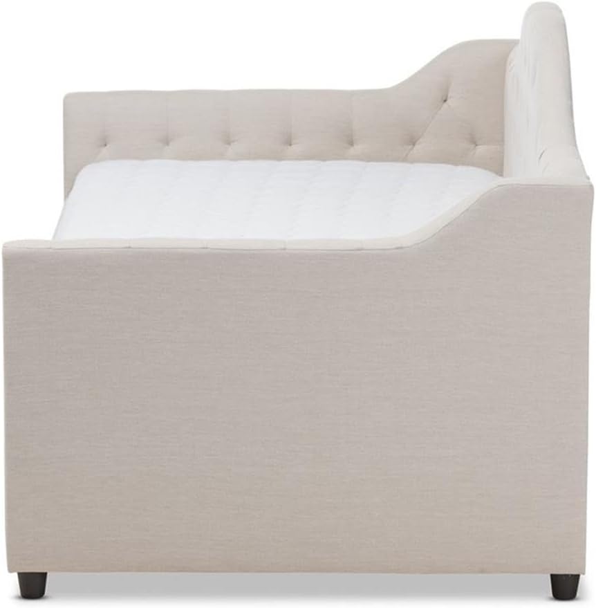 BOWERY HILL Fabric Daybed with Trundle, Light Beige Upholstery, Solid Wood Frame with MDF, Deep Tufting, Modern Design, 82.68'' W x 42.52'' D x 31.3'' H, Guest Bed for Bedroom or Indoor Use