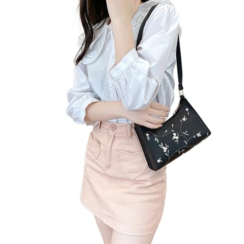Embroidered Shoulder Bag for Women Lightweight Underarm Bag Casual Shoulder Crossbody Bags Essential for Daily Commuting Wear