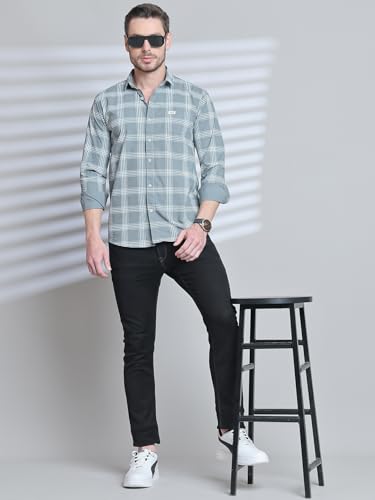 Image of Majestic Man Slim Fit Cotton Casual Check Shirt for Men