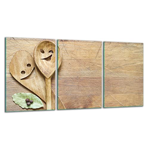TMK | Herdabdeckplatten ceranfeld 3 Teilig 30x52 cm | Ceranfeldabdeckung Küche Elektroherd Induktion | Herdschutz Spritzschutz | Glasplatte Schneidebrett | Holz Küche Cover