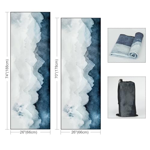QiyI Yoga Mat Towel with Corner Pockets, Non Slip Sweat Absorbent Hot Yoga Towels, Soft Yoga Blankets with Travel Bag, Skidless Mat Cover for Workout, Gym, Fitness - 70"x26", Watercolor Mountain - Image 9