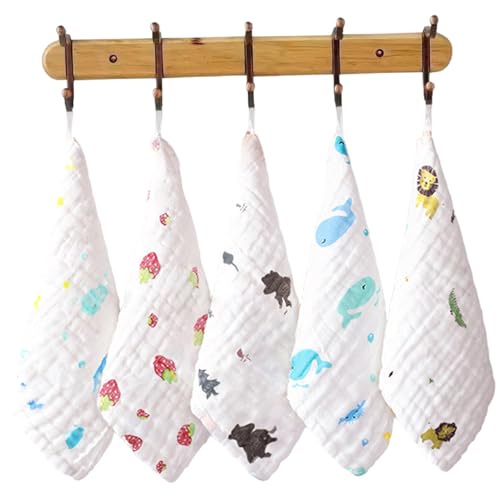 5 piezas de tela de muselina para bebé, tela de lavado de bebé sin algodón súper absorbente de 12x12 pulgadas, cuadrados de muselina de algodón lavable con cuerda hangng.