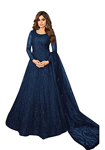 ready to wear gown type net material salwar kameez for women (2198-O) (Blue, 36)