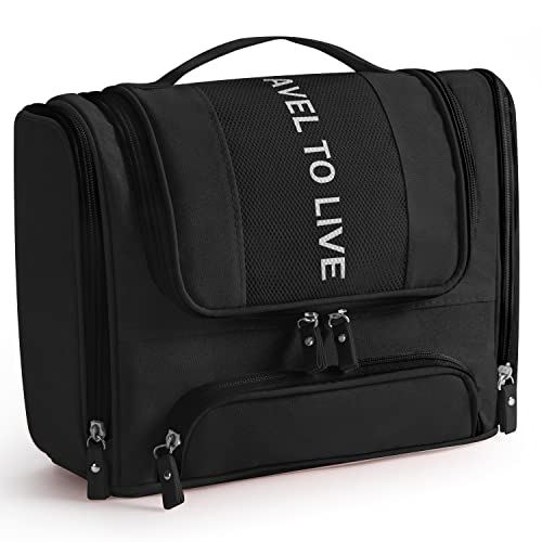 Rieeyrslza Trousses de Toilette Sac de Rangement de Maquillage à Suspendre avec Multi-Compartiments Sac de Toilette avec Crochet et Poignée pour Voyage Gym Business et Vacance (Noir) Cover