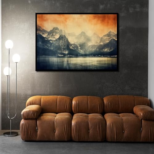 Tableau abstrait paysage montagnard pour salon rustique et serein - 4