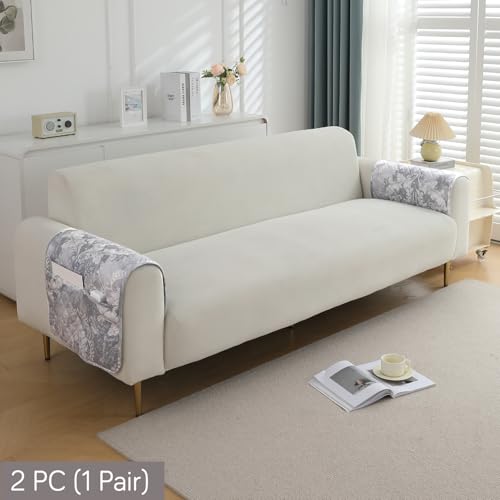 Image of HOKIPO Printed Waterproof + Anti-Slip + Quick Dry Sofa Armrest Cover with Pockets (2Pcs), Motifs Cloud Grey (AR-5237-P4-L*2)