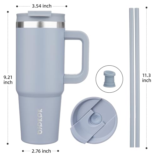 Image of BJPKPK Tumbler With Handle 30 oz Stainless Steel Insulated Tumbler With Lid And Straw For Water Or Ice Coffee,Modern Blue