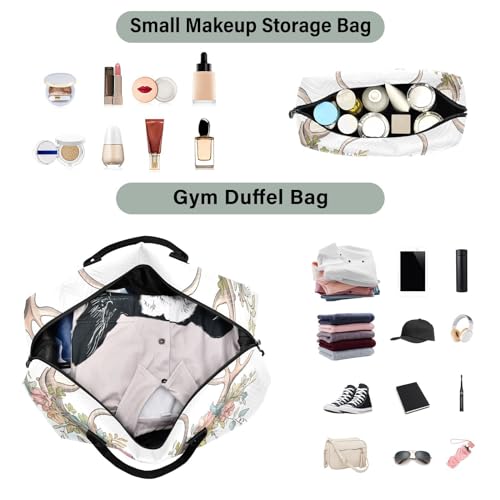 Large Travel Duffel Bag, Elk Watercolor Floral Sport Tote Gym Bag, Shoulder Weekender Overnight Bag for Women Men, Carry On Luggage with Toiletry Bag4