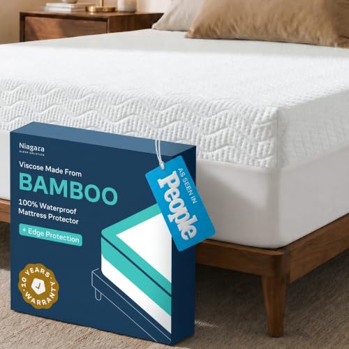 Image of Side-Shield Waterproof Mattress Protector King - 6-21 inch Deep Pocket with Leak-Proof Edge Protection - Noiseless & Cooling Soft-Touch Viscose Made from Bamboo - Machine Washable (White)