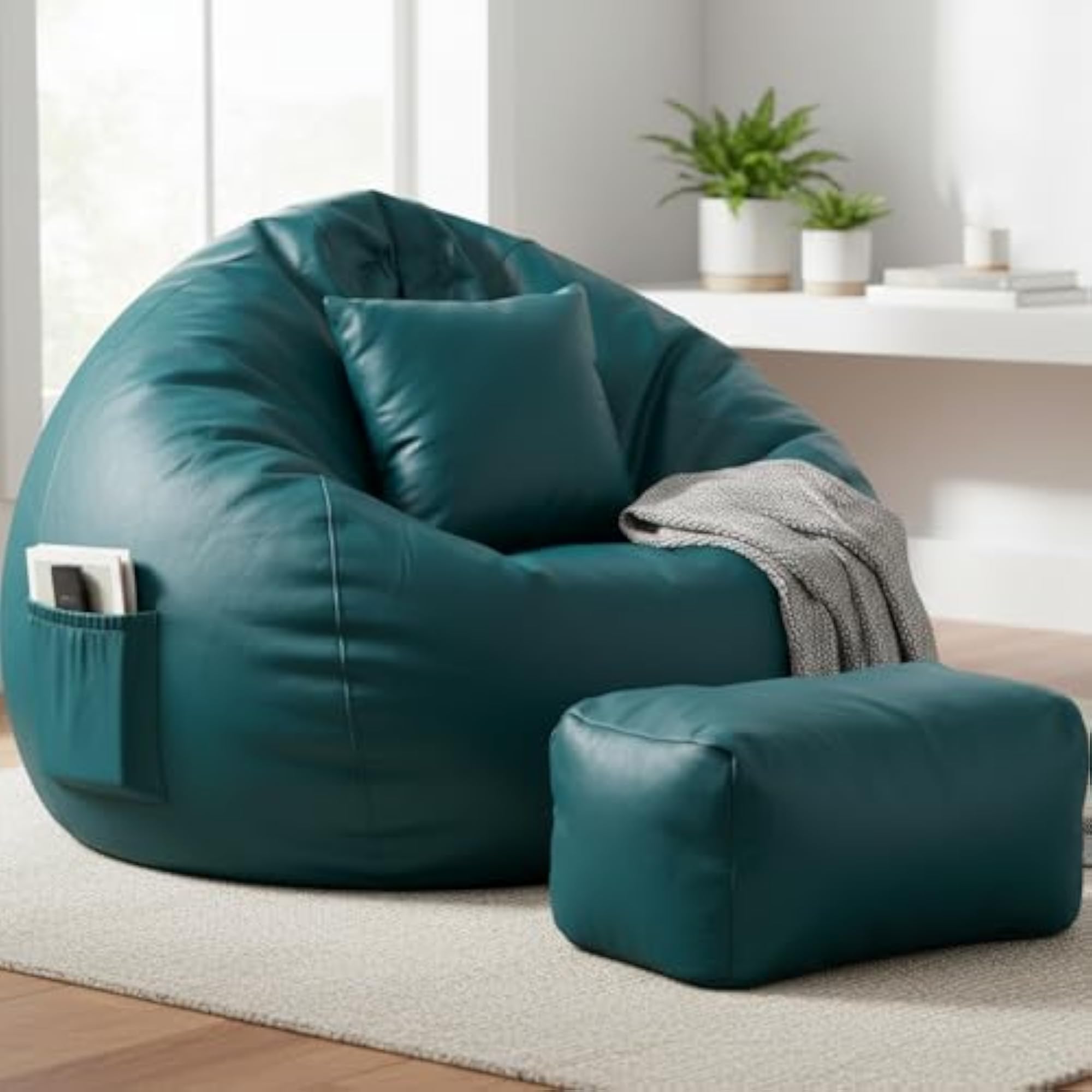 5XL Bean Bag Combo with Unique Footrest & Cushion, Filled