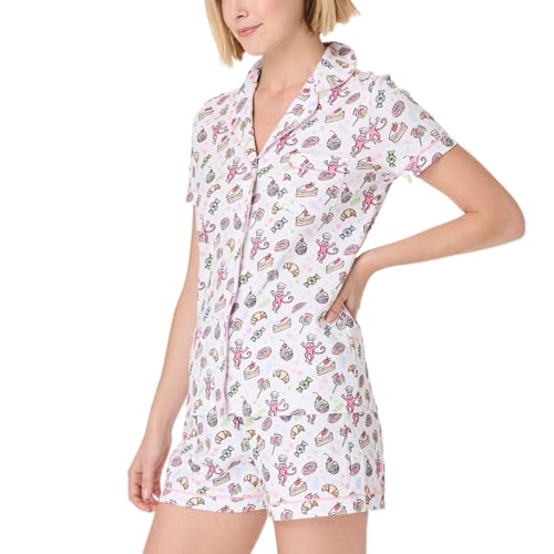 Image of Womens Pajamas Set Trendy 2 Piece Button Down Monkey Shorts Set Y2k Roller Dupes Rabbit Long Sleeve Preppy Loungewear Pjs, XX-Small, Sweet Dreams