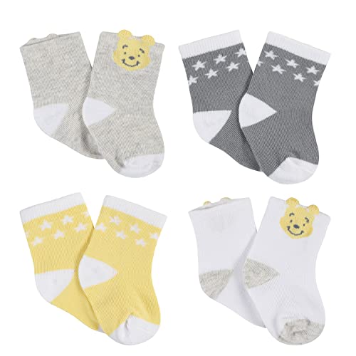 Image of Disney Baby Winnie the Pooh 4-Pack Jersey Crew Socks, Grey, 0-6 Months