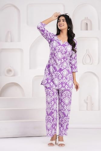 Image of YAZIA Women Cotton Lounge Wear Set - Printed Top & Pyjama Co-Ord Set | Soft Breathable Fabric | Daily, Nightwear & Home Wear | Small to 3XL