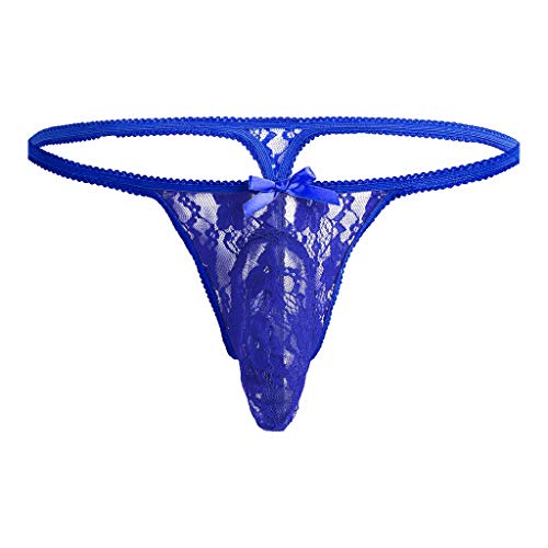 Men's Sexy Lace Briefs G-String Thong Sexy Elephant Nose Underwear See Through Panties Front Bulge Pouch Briefs Sexy Underwear Men Lace Briefs Panties Thong G-String Bikini ShortsÂ (Dark Blue,L)