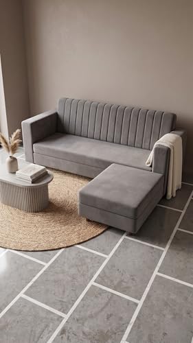 Image of RECTART Luxe 4 Seater L-Shape Sofa Set for Living Room | Sectional Sofa with Centre Table | Modern Wooden Home Furniture |