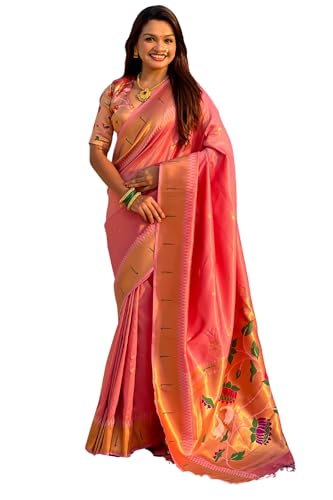 Image of SGF11 Women's Paithani Soft Lichi Silk Kanjivaram Sarees With Blouse Piece