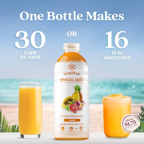 Image of Smartfruit Tropical Harmony + Aloe - 100% Real Fruit Puree with Pineapple, Passion Fruit, Papaya & Guava - Great for Smoothies, Juice, Yogurt, Cocktails, Teas - High in Vitamin A & C - 2-Pk, 48oz Each