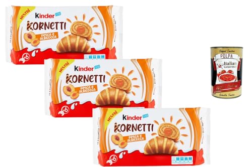 Italian Gourmet Kornetti - Mezcla de croissant de desayuno con relleno de melocotón y albaricoque, 3 unidades de 252 g (6 unidades cada uno) - Pasteles suaves para desayuno y aperitivos, paquete de