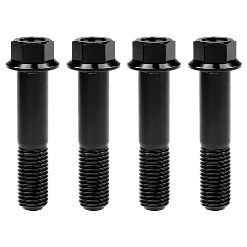 Image of Titanium Bolt M12 30 35 40 45 50 55 60 65 70 75 80 85 90mm Hex Small Flange Head for Motorcycle Car Modification Pack of 4 (M12x55mm Pitch 1.25, Black)