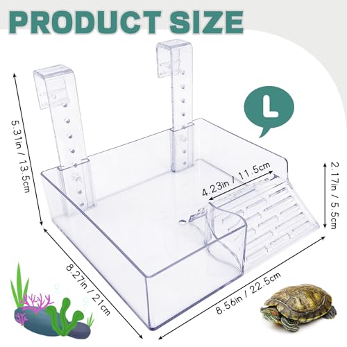 Image of PINVNBY Hanging Turtle Basking Platform Adjustable Floating Turtle Dock with Guardrail and Ramp Acrylic Transparent Basking Platform for Aquatic Turtles Tortoise Tank Accessories Decor (Large)
