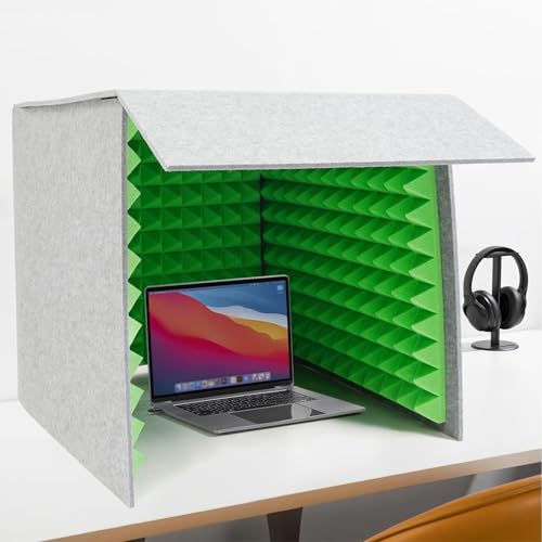 Booth portátil de aislamiento de sonido de escritorio, escudo acústico de reducción de ruido con esquinas redondeadas, pod acoustico compacto cuadrado para mesa, verde, 23.6 pulgadas miniatura 1