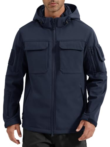 Image of FREE SOLDIER Men's Waterproof Softshell Jacket Fleece Lined Outdoor Jacket Tactical Military Hoodie Windbreaker