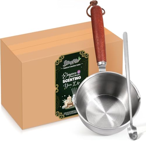 Wooden Handle Wax Melting Pot for Candle Making Stainless Steel Pouring Pitcher with Spout Heat-Resistant Handle for Melting Soy Wax Beeswax Ideal Candle Making Supplies for Beginners & Pros