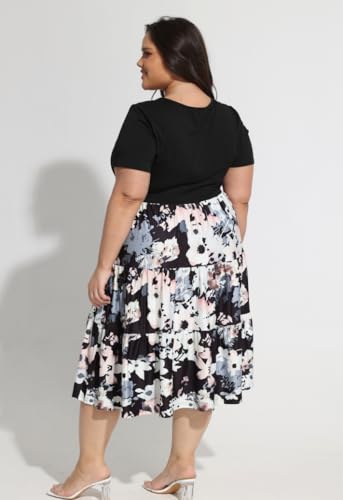Image of CARCOS Plus Size Dresses for Women Summer Short Sleeve V Neck Patchwork Dresseses XL-5XL