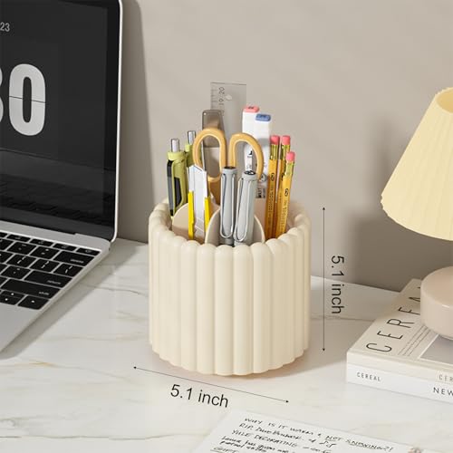 Image of Anyoifax 360 Rotating Pen Holder 7 Slots Desk Organizer Removable Pencil Cup Plastic Art Supplies and Accessories Desktop Storage Box Caddy for Office, School, Home (Beige)
