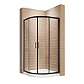 SUNNY Corner Shower Doors 36.7 in. x 72 in. Neo-Round Sliding Shower Door in Black Finish, 1/4 in. Clear Glass Shower Enclosure