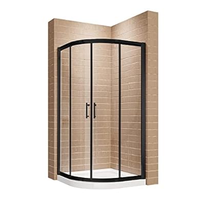SUNNY Corner Shower Doors 36.7 in. x 72 in. Neo-Round Sliding Shower Door in Black Finish, 1/4 in. Clear Glass Shower Enclosure