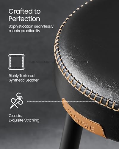 Image of VASAGLE EKHO Collection - Bar Stools Set of 2, Kitchen Counter Stools, Breakfast Stools, Synthetic Leather with Stitching, Mid-Century Modern, 30-Inch Tall, Home Bar, Ink Black ULBC090B01V1 | Breakfast Stools, PU Leather with Stitching, Transitional, Home Bar, Ink Black, EKHO Collection ULBC090B01