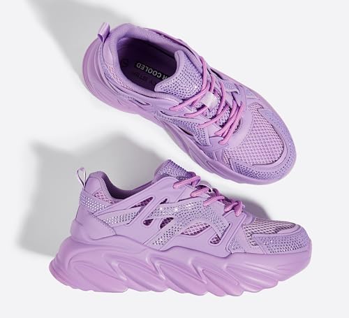 LUCKY STEP Women's Chunky Rhinestone Fashion Sneakers | Sparkly Platform Thick Dad Rave Mesh Walking Shoes4