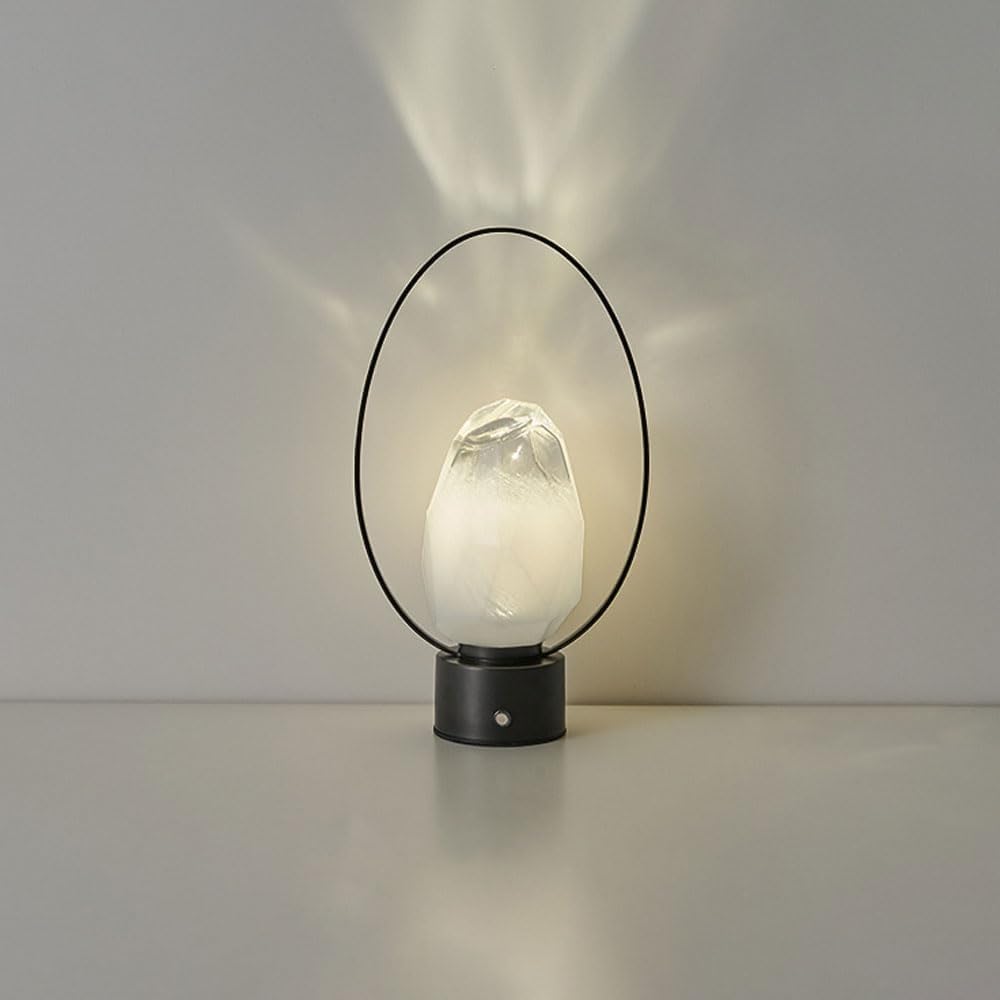 Lampada da tavolo ricaricabile senza fili in vetro diamantato da comodino, in ottone, lampada da scrivania moderna a LED luci da campeggio (scura)