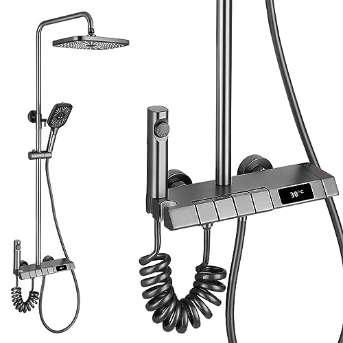 Douche affichage digital de la température avec pommeau réglable gris
