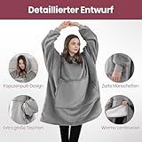 Good Nite Decke mit Ärmeln für Frauen und Männer Sherpa kuscheldecke Tragbare Decken Adult Cosy Sweater Tragbare Warm Decken Übergroßer hoodie mit Taschen Grau （80x85cm）