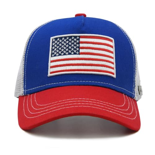 Boys Trucker Hat, Toddler American Flag Snapback Mesh Baseball Caps for Kids Age 2-6