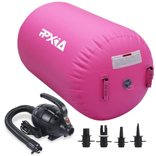 PPXIA Gymnastics Air Roller Air Barrel Inflatable Tumbling Mat, Tumble Track Backhandspring Mat Gymnastic Equipment with Pump for Yoga Training Cheerleading Home Use