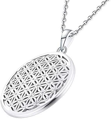 JO WISDOM Flower of Life Necklace,925 Sterling Silver Family Coin Pendant Necklace