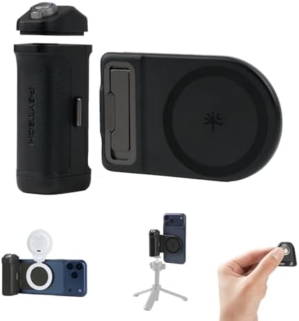 PGYTECH MagCam V2 - Kit de agarre para teléfono, agarre para teléfono celular 3 en 1 con carga inalámbrica MagSafe/control remoto Bluetooth desmontable, cargador integrado, soporte para teléfono