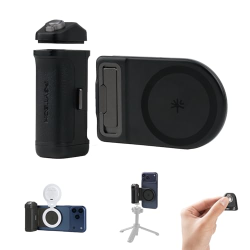 PGYTECH MagCam Phone Camera Grip with App Built in 3000mAh Powerbank/Detachable Bluetooth Remote/Phone Stand 3-in-1 Magnetic Camera Phone Grip with MagSafe Wireless Charging Black